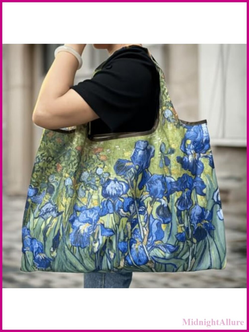 Foldable Large Tote Bag Printed Design Portable Shoulder Bag for Shopping Gym